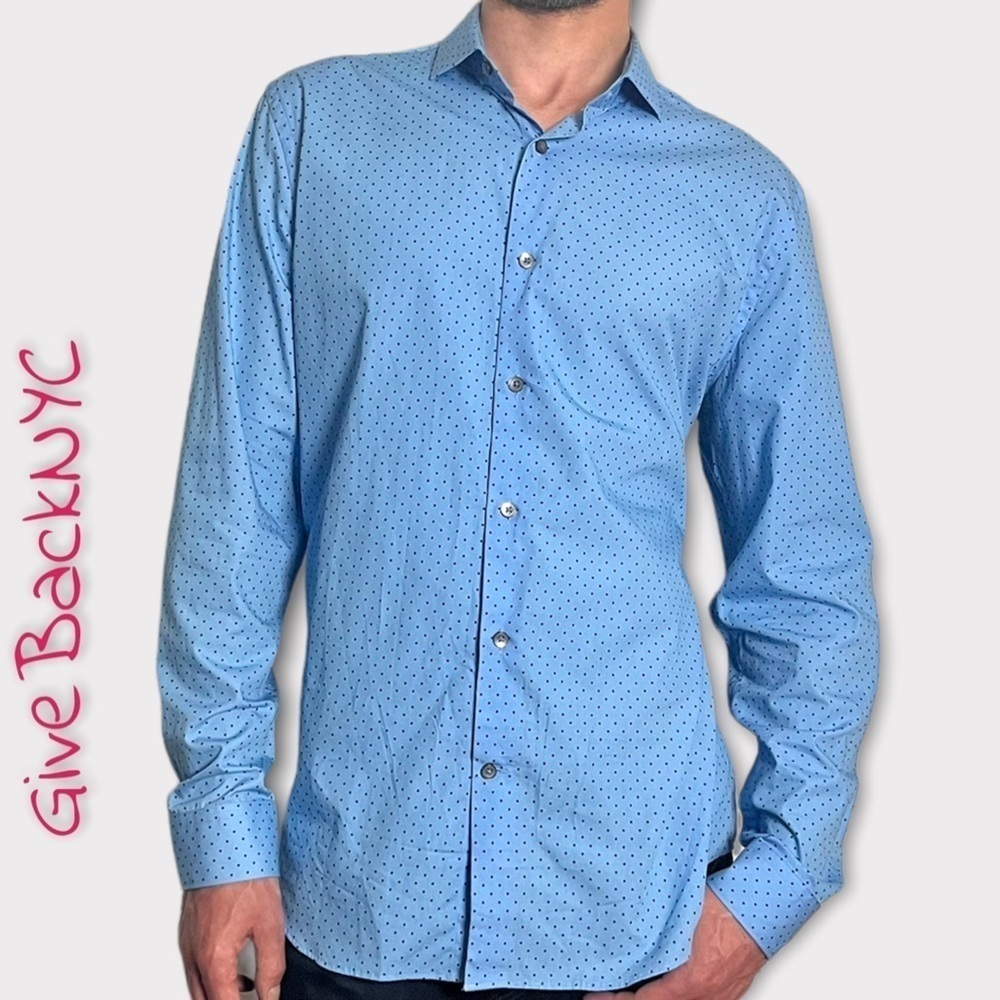 Express Modern Fit Button down Dress Shirt Polkadot Size L - Picture 2 of 4